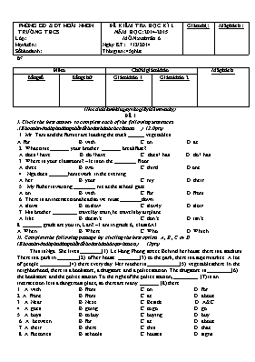 4 Đề kiểm tra học kỳ I môn Tiếng Anh Lớp 6 - Năm học 2014-2015 - Phòng GD & ĐT Hoài Nhơn